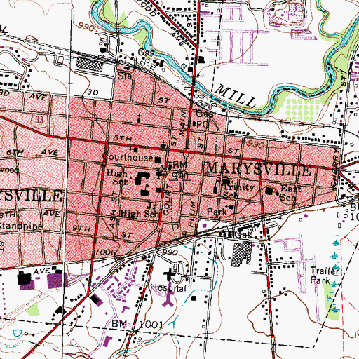 Topographic Map of Marysville Fire and Rescue Department, OH