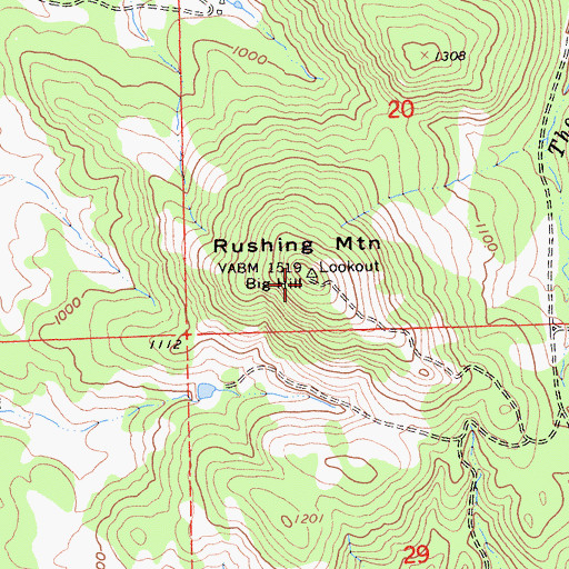 Topographic Map of Rushing Mountain, CA