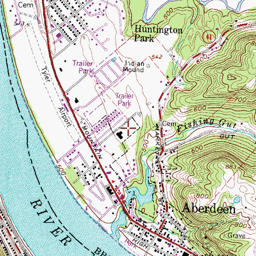 Topographic Map of Aberdeen Huntington Township Fire Department, OH