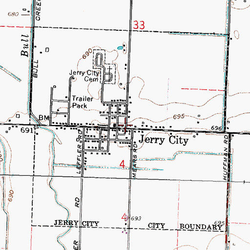 Topographic Map of Jerry City Fire Department, OH