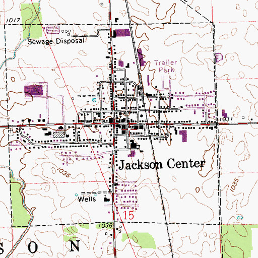 Topographic Map of Jackson Center Volunteer Fire Department, OH