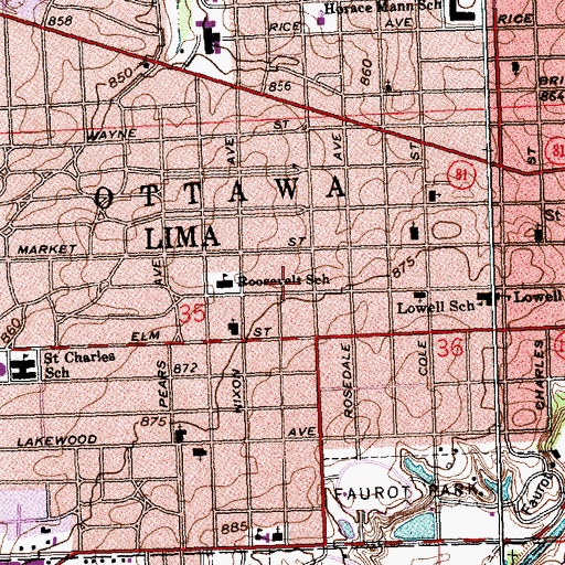 Topographic Map of Lima Fire Department Station 4, OH