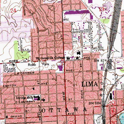 Topographic Map of Lima Fire Department Station 3, OH
