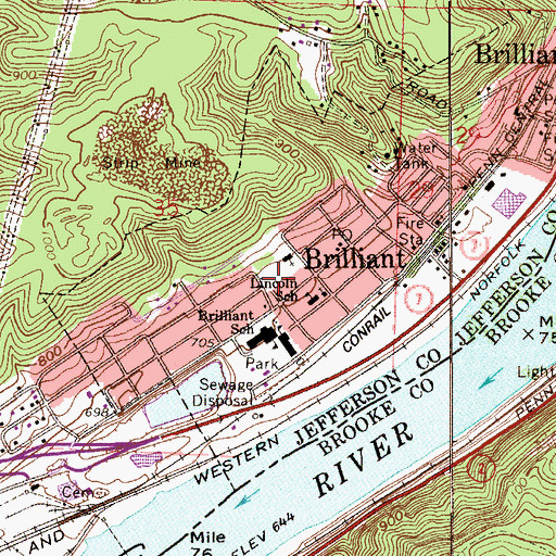 Topographic Map of Brilliant Volunteer Fire Department, OH