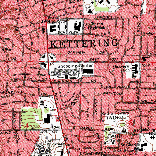 Topographic Map of Kettering Fire Department Station 35, OH
