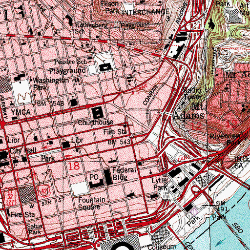 Topographic Map of Cincinnati Fire Department - Station 3, OH