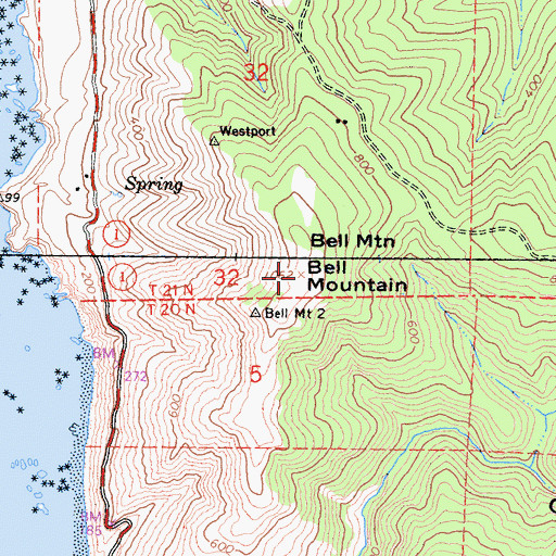 Topographic Map of Bell Mountain, CA