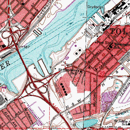 Topographic Map of Toledo Fire and Rescue Department - Station 13, OH