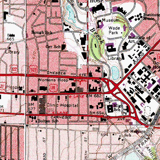 Topographic Map of Cleveland Fire Department Station 10, OH