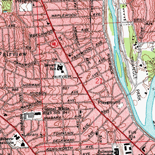 Topographic Map of Dayton Fire Department Station 14, OH