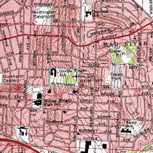 Topographic Map of Dayton Fire Department Station 18, OH