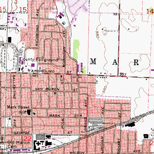 Topographic Map of Marion City Fire Department Station 3, OH