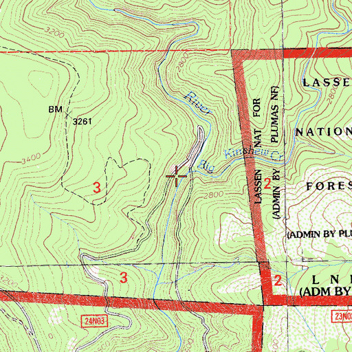 Topographic Map of Big Kimshew Creek, CA