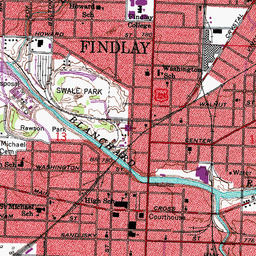 Topographic Map of Medcorp Emergency Medical Services Findlay Division, OH