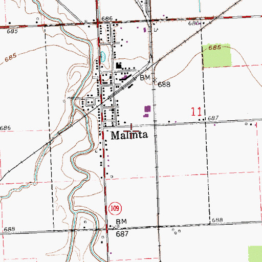 Topographic Map of Henry County South Joint Ambulance District Malinta Emergency Medical Services, OH