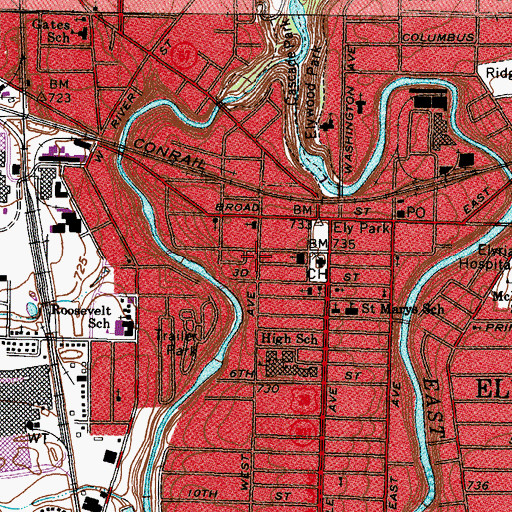 Topographic Map of LifeCare Ambulance - Elyria Station, OH