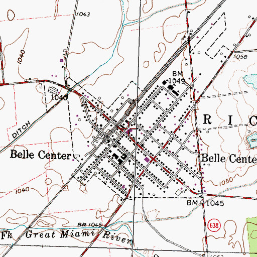 Topographic Map of Belle Center - McDonald - Richland - Taylor Creek Townships Ambulance District, OH