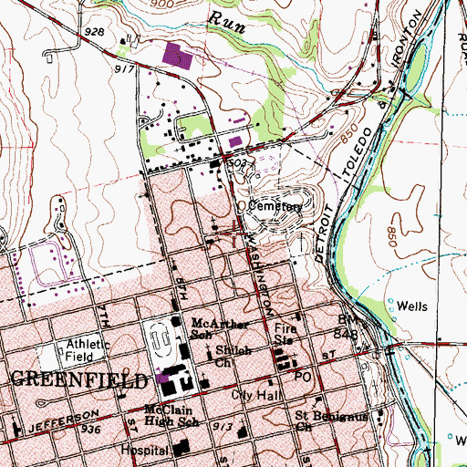 Topographic Map of Greenfield Emergency Medical Service, OH