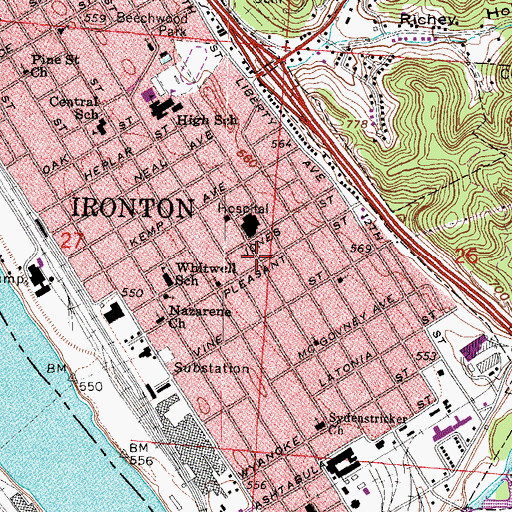 Topographic Map of Southeast Ohio Emergency Medical Services Station 11 Ironton, OH