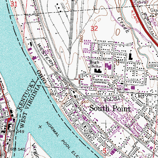 Topographic Map of Southeast Ohio Emergency Medical Services Station 12 South Point, OH