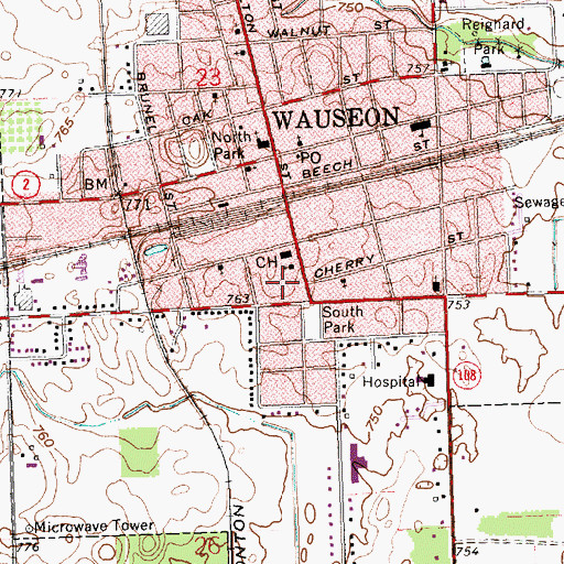 Topographic Map of Fulton County Emergency Medical Services, OH