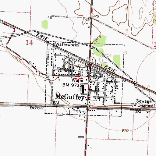 Topographic Map of Upper Scioto Valley Ambulance District McGuffey Station, OH