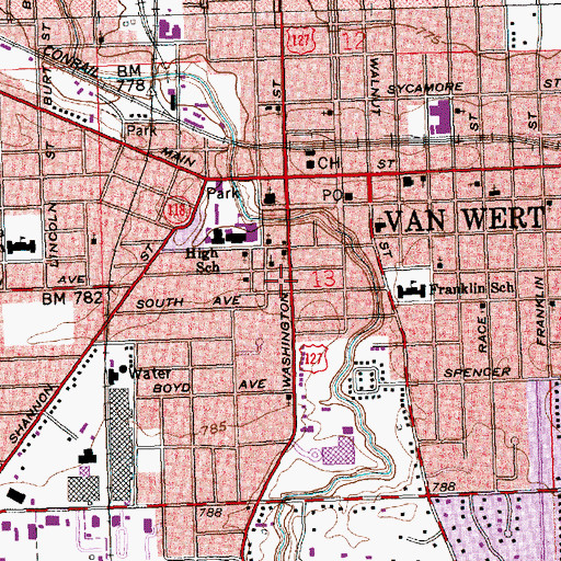 Topographic Map of Brickner Ambulance Service, OH