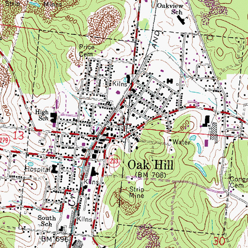 Topographic Map of Southeast Ohio Emergency Medical Services Station 10 Oak Hill, OH