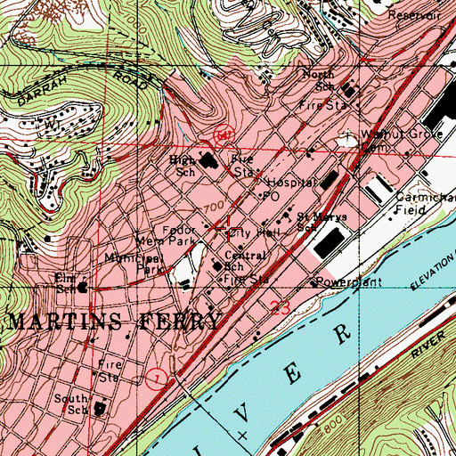 Topographic Map of Martins Ferry Emergency Medical Services, OH