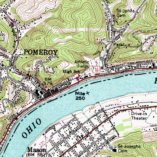 Topographic Map of Meigs County Emergency Medical Services Station 11, OH