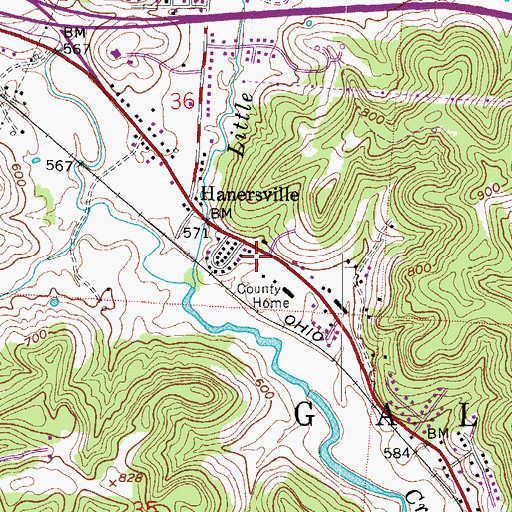Topographic Map of Gallia County Emergency Medical Services, OH