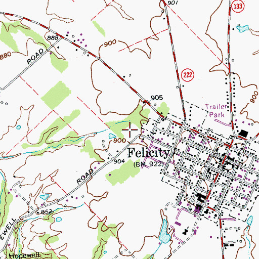Topographic Map of Felicity - Franklin Emergency Medical Services, OH
