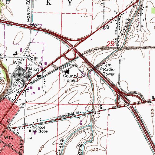Topographic Map of Sandusky County Emergency Medical Services, OH