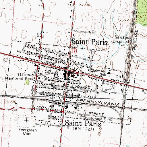 Topographic Map of Johnson - Saint Paris Emergency Medical Services, OH