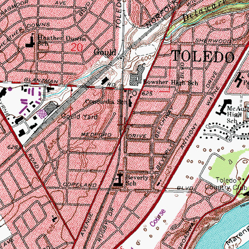 Topographic Map of Brookside Ambulance Service Rumpf Ambulance, OH