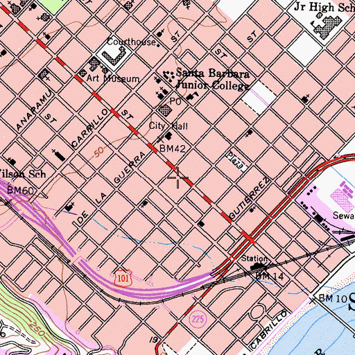 Topographic Map of Brooks Institute Cota Street Campus, CA