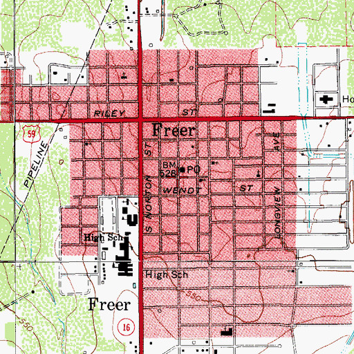 Topographic Map of Freer Volunteer Fire Department and Emergency Medical Service, TX