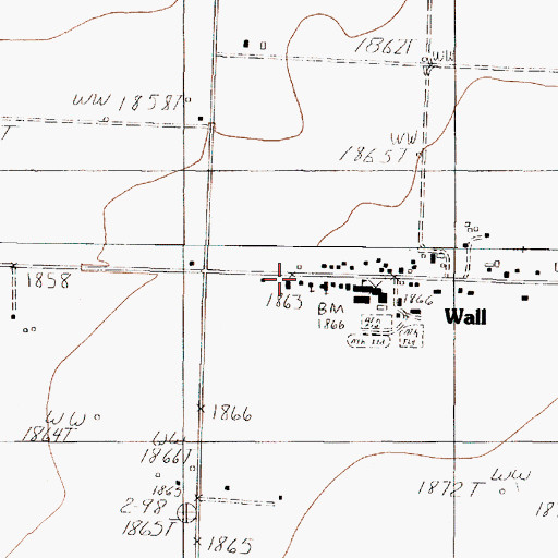 Topographic Map of Wall Volunteer Fire Department, TX
