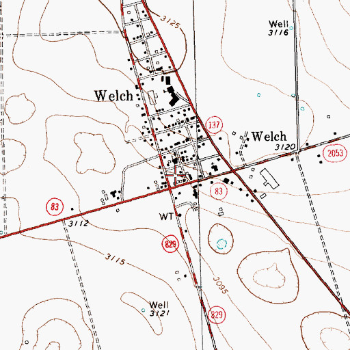 Topographic Map of Welch Volunteer Fire Department, TX