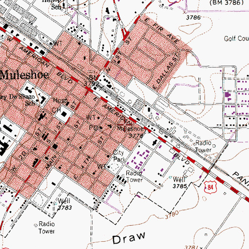 Topographic Map of Muleshoe Volunteer Fire Department, TX