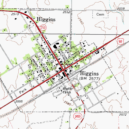 Topographic Map of Higgins - Lipscomb Volunteer Fire Department Station 1, TX