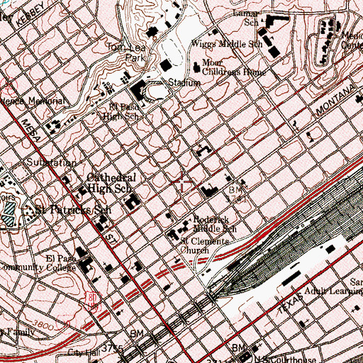 Topographic Map of El Paso Fire Department Station 3, TX