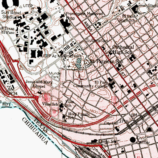 Topographic Map of El Paso Fire Department Station 4, TX