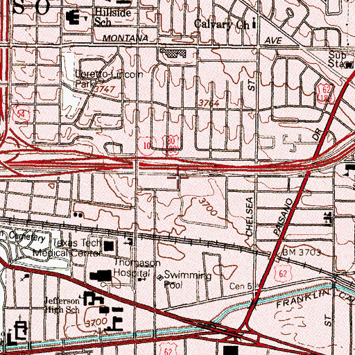Topographic Map of El Paso Fire Department Station 5, TX