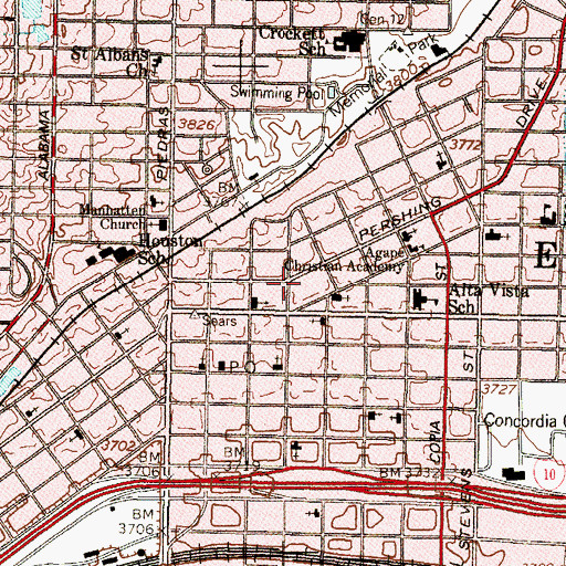 Topographic Map of El Paso Fire Department Station 7, TX