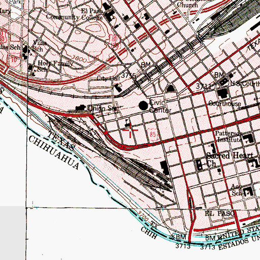 Topographic Map of El Paso Fire Department Station 11, TX
