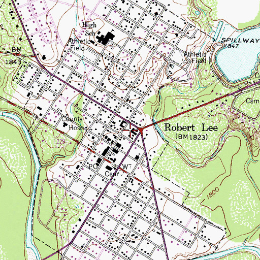 Topographic Map of Robert Lee Volunteer Fire Department, TX