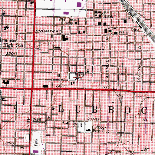 Topographic Map of Lubbock Fire Department Station 1, TX