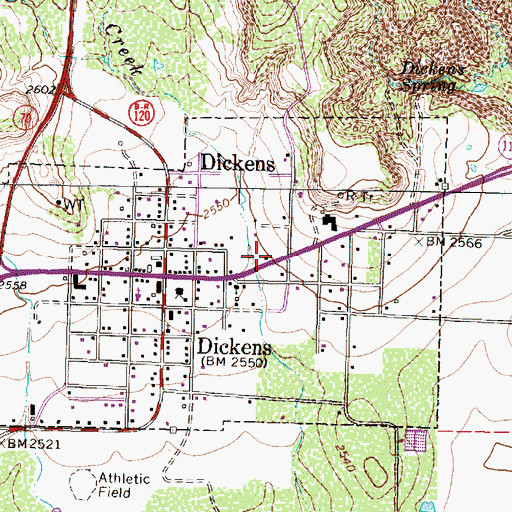 Topographic Map of Dickens Volunteer Fire Department, TX