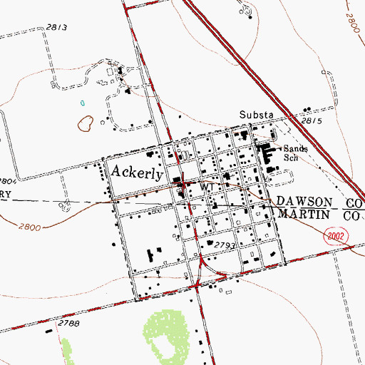 Topographic Map of Ackerly Volunteer Fire Department, TX